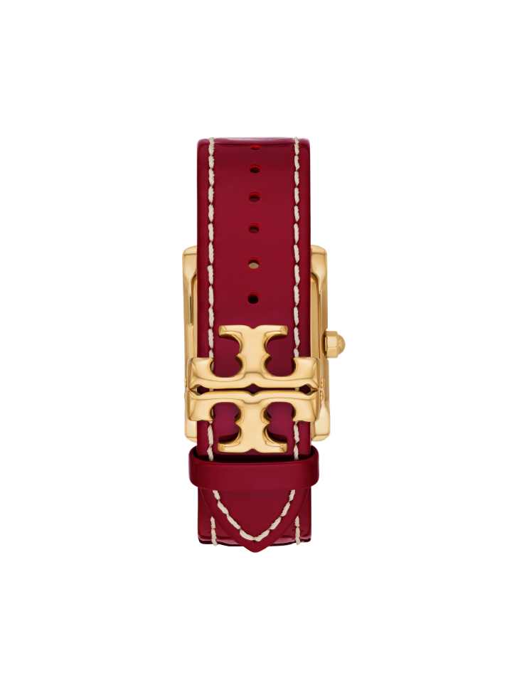 Tory-Burch-Eleanor-Red-Patent-Leather-Gold-Tone-Stainless-Steel-Watch-Balilene-belakang