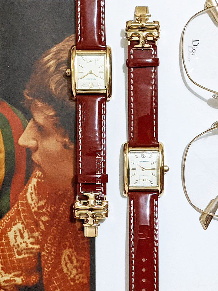 Tory Burch Eleanor Red Patent Leather Gold Tone Stainless Steel