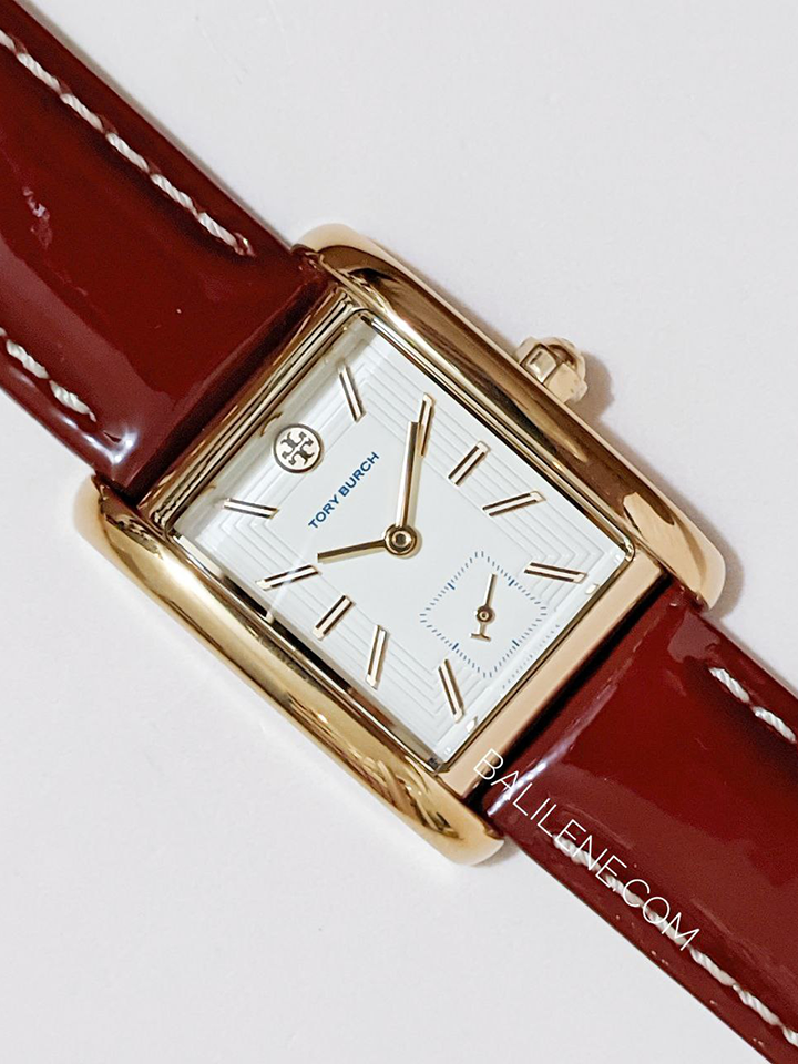 TORY BURCH Eleanor Womens Gold Dress Watch, White Dial, Red Patent Leather  Band 796483585577
