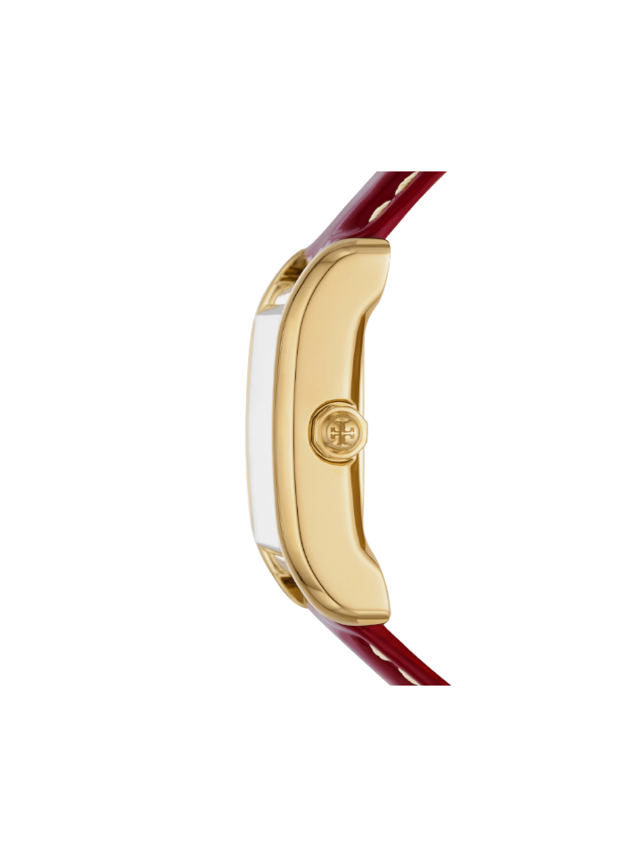 Tory-Burch-Eleanor-Red-Patent-Leather-Gold-Tone-Stainless-Steel-Watch-Balilene-samping