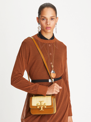 Tory Burch Eleanor Straw Small Convertible Shoulder Bag Brown