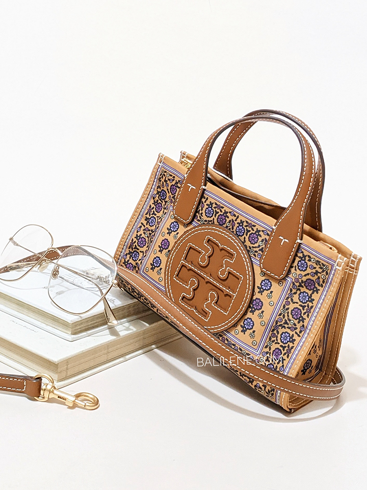 Tory-Burch-Ella-Printed-Mini-Tote-Brown-Floral-Daisy-Border-Balilene-detail-depan