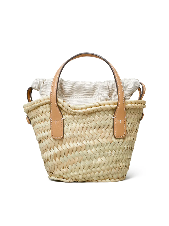 Tory Burch Ella Straw Mini Basket Natural Golden Sunset