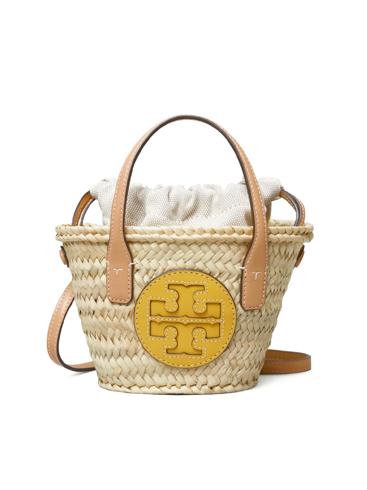 Tory Burch Ella Straw Mini Basket Natural Golden Sunset