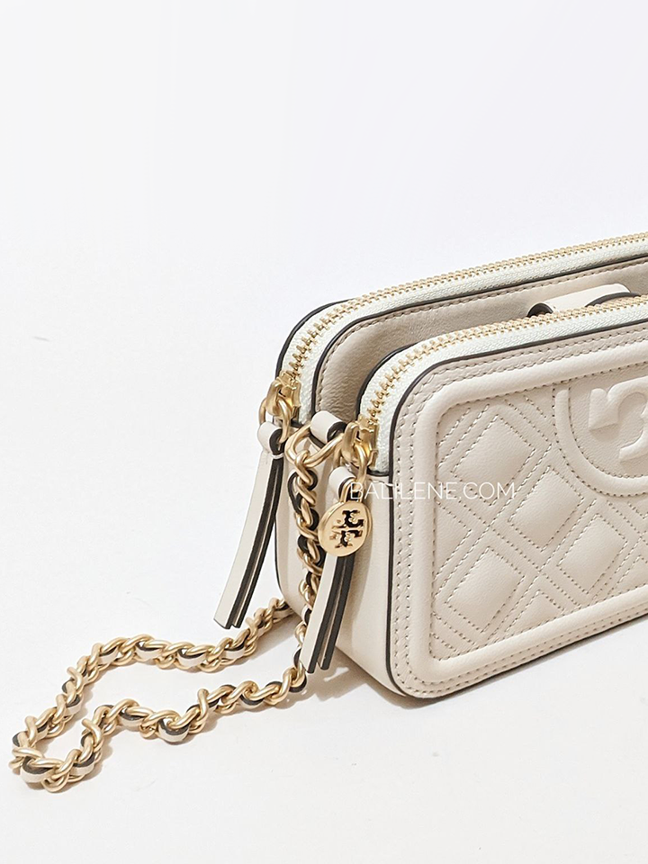 Tory Burch Fleming Double-Zip Mini Bag Cream – Balilene Tory Burch Fleming Double-Zip Mini Bag Cream – Balilene