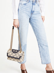 Tory Burch 73357 Fleming Soft Straw Small Convertible Shoulder Bag Natural Black