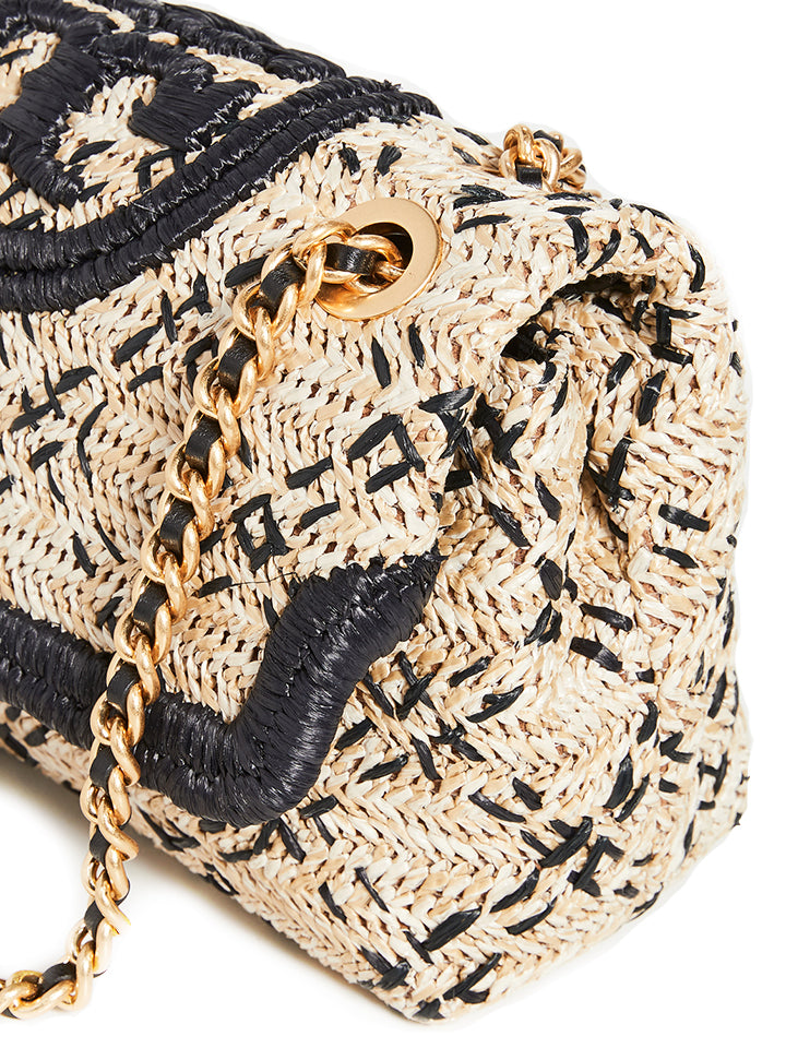 Tory Burch 73357 Fleming Soft Straw Small Convertible Shoulder Bag Natural Black