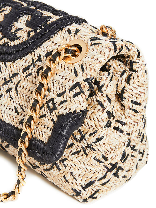 Tory Burch 73357 Fleming Soft Straw Small Convertible Shoulder Bag Natural Black