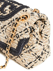 Tory Burch 73357 Fleming Soft Straw Small Convertible Shoulder Bag Natural Black