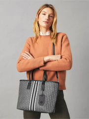 Tory Burch Gemini Link Canvas Small Top-zip Tote Bag Black