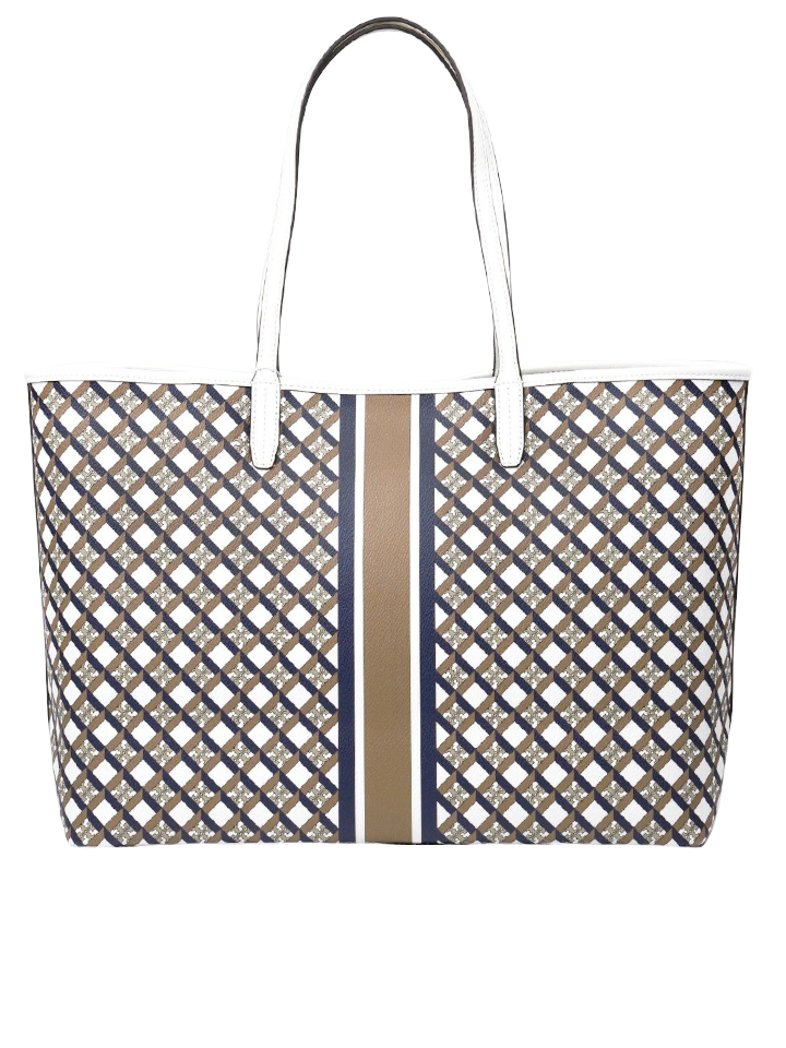 Tory Burch Geo Logo Tote With Strip Ivory Neutral