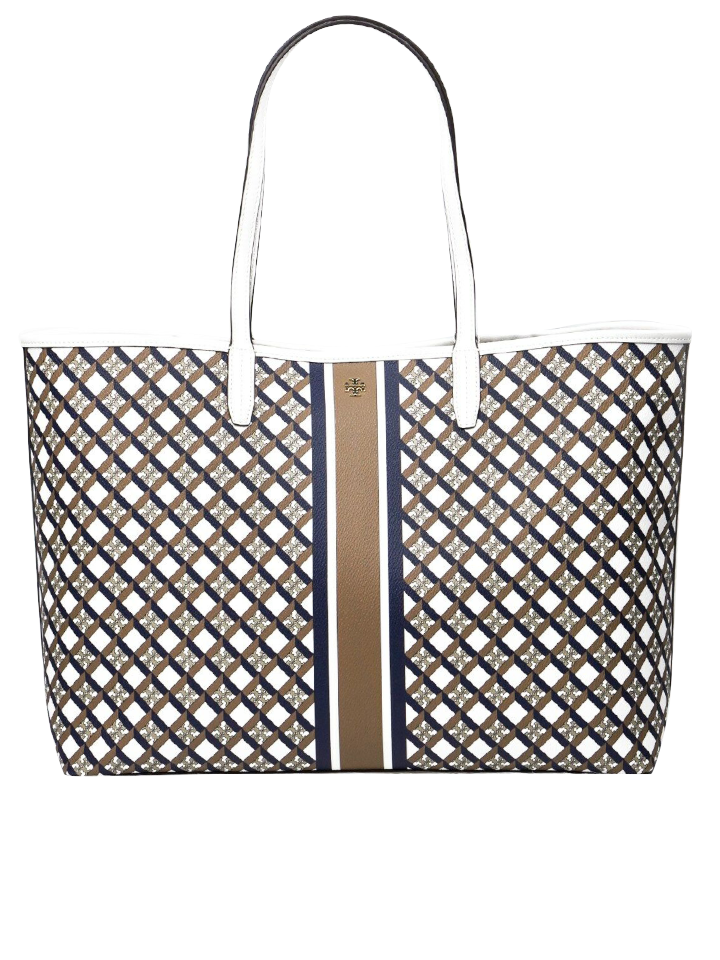 Tory Burch Geo Logo Tote With Strip Ivory Neutral