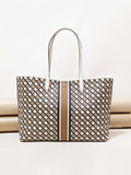 Tory Burch Geo Logo Tote With Strip Ivory Neutral
