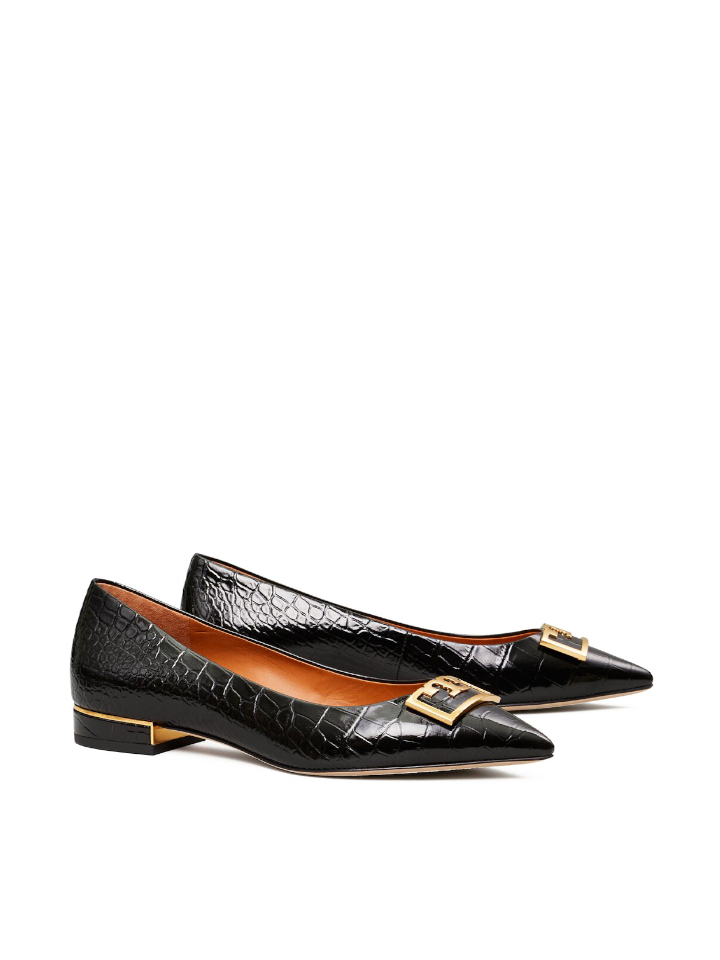 Tory Burch Gigi 20mm Pointed-Toe Flat Croco Embossed Black – Balilene Tory Burch Gigi 20mm Pointed-Toe Flat Croco Embossed Black – Balilene