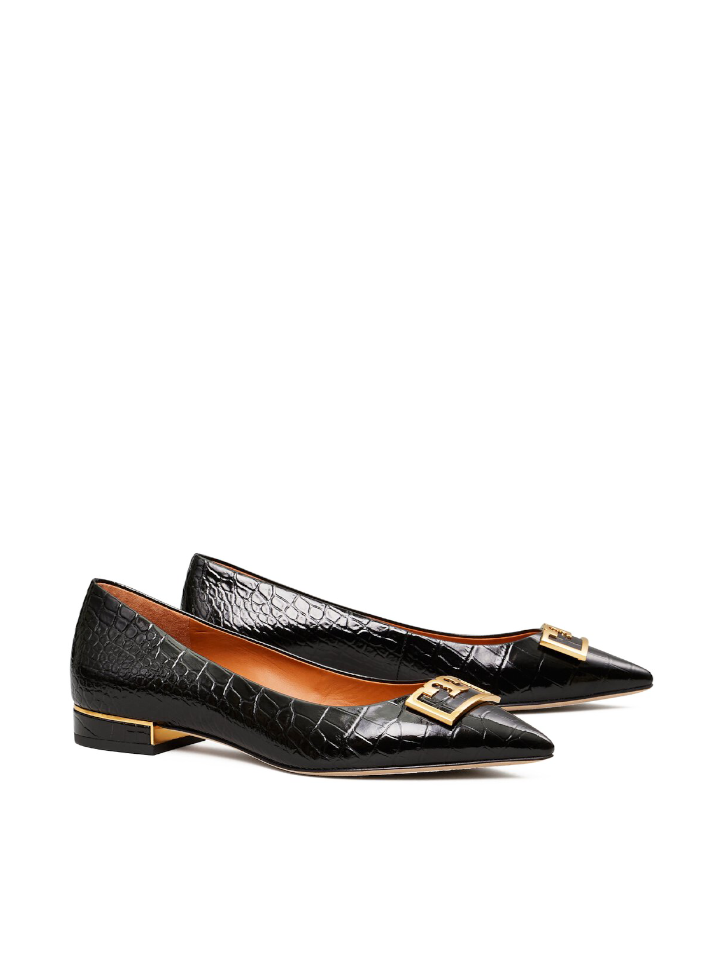 Tory-Burch-Gigi-20mm-Pointed-Toe-Flat-Croco-Embossed-Black-Balilene-depan