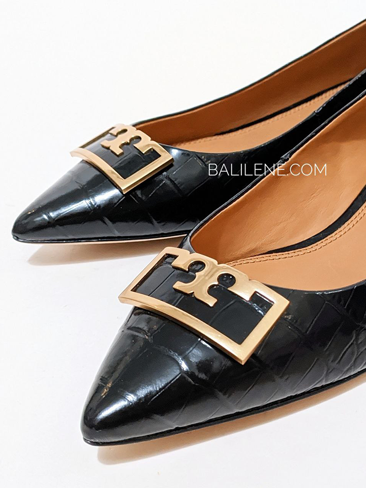 Tory Burch Gigi 20mm Pointed-Toe Flat Croco Embossed Black Tory Burch Gigi 20mm Pointed-Toe Flat Croco Embossed Black
