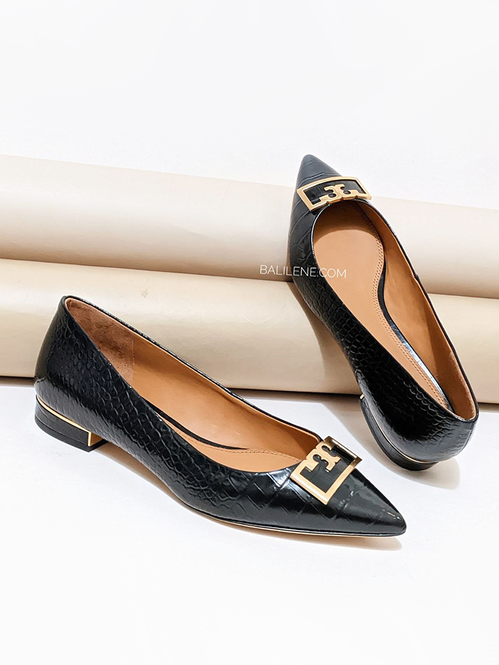 Tory-Burch-Gigi-20mm-Pointed-Toe-Flat-Croco-Embossed-Black-Balilene-detail-samping