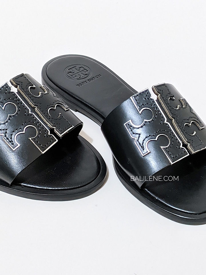    Tory-Burch-Ines-Slide-Calf-Leather-Metallic-Black-Balilene-detail-depan1
