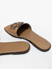 Tory Burch Ines Slide Textured Calf Leather Almond Flour