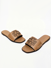 Tory Burch Ines Slide Textured Calf Leather Almond Flour