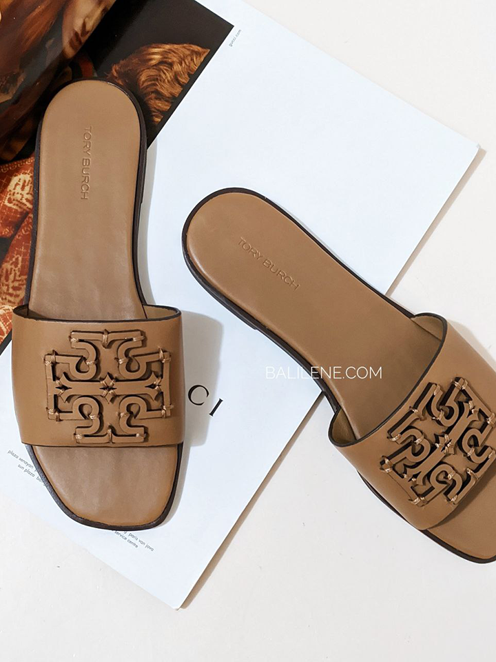 Tory Burch Ines Slide Textured Calf Leather Almond Flour