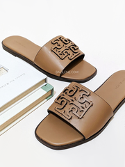Tory Burch Ines Slide Textured Calf Leather Almond Flour