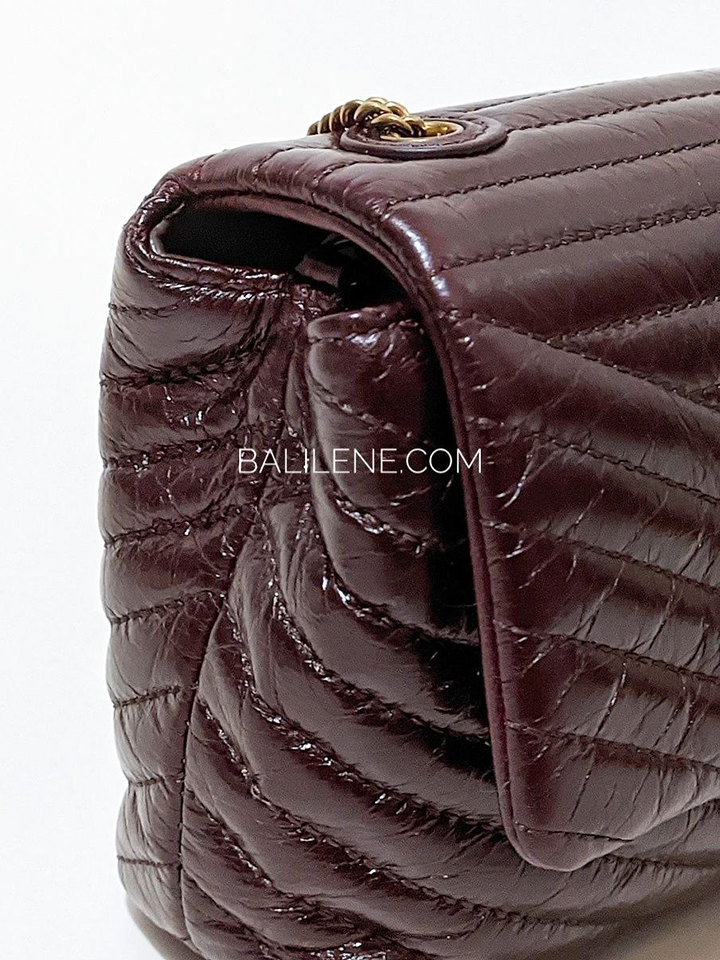 Kira chevron glazed leather bag in Fig