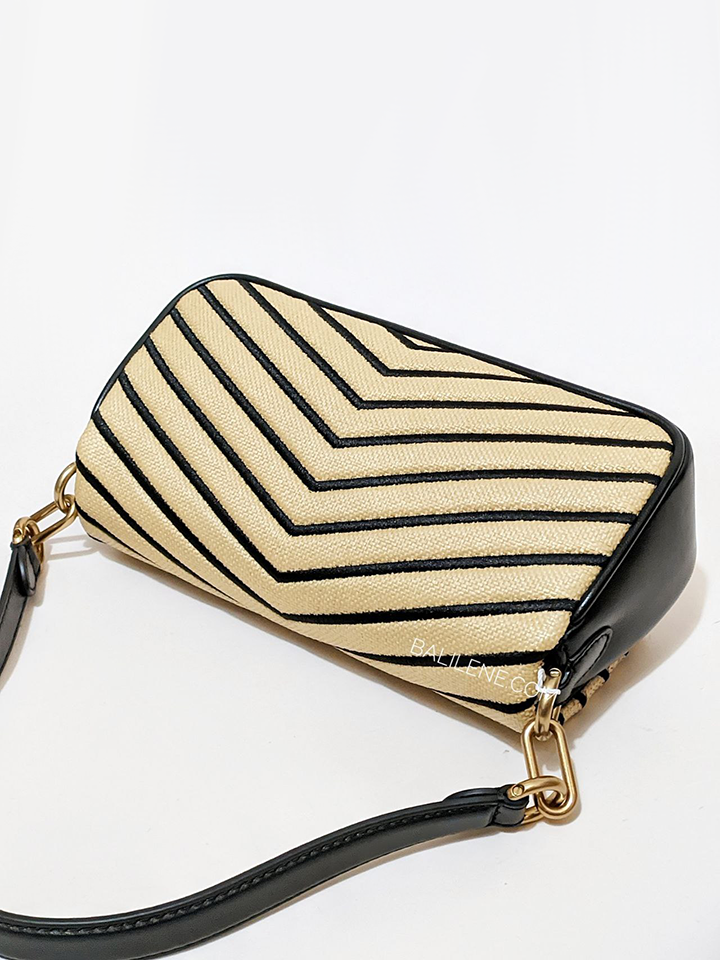 Tory Burch Kira Chevron Small Straw Shoulder Bag Natural Black
