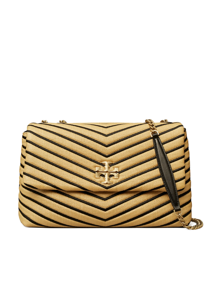 Tory Burch Kira Chevron Soft Straw Convertible Shoulder Bag Natural Black