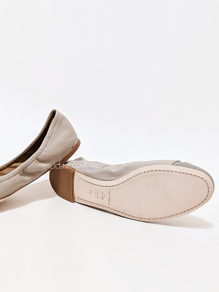 Tory Burch Minnie Patent Cap-Toe Ballet Flat Light Taupe/Gray