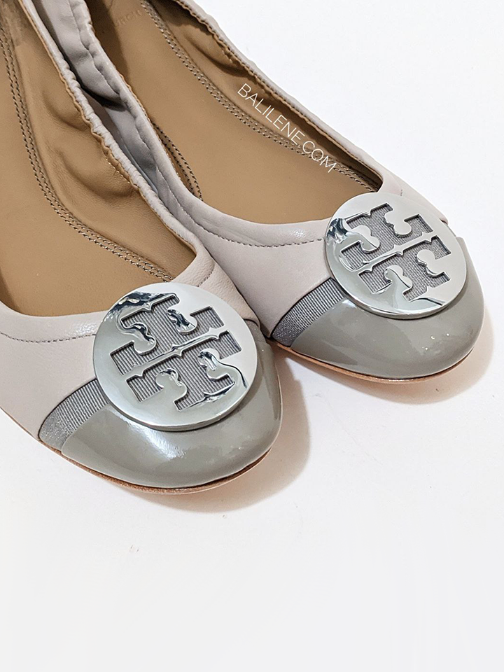 Tory Burch Minnie Patent Cap-Toe Ballet Flat Light Taupe/Gray