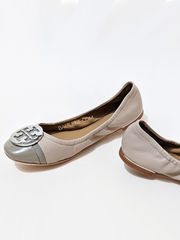 Tory Burch Minnie Patent Cap-Toe Ballet Flat Light Taupe/Gray