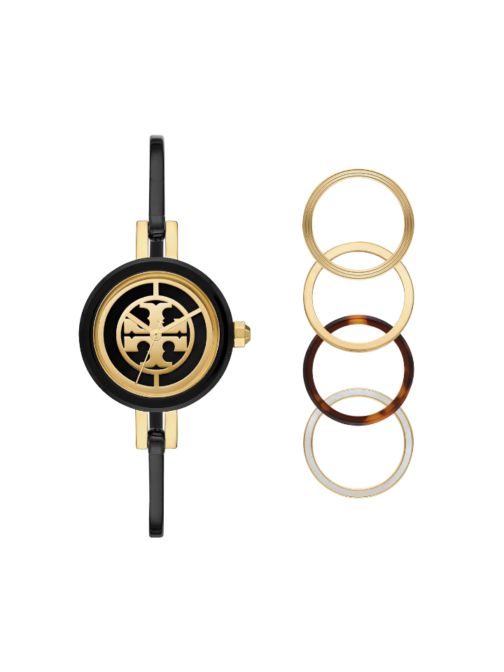 Tory Burch Reva Bangle Watch Gift Set Black-Gold Stainless Steel Multi Color 29 MM