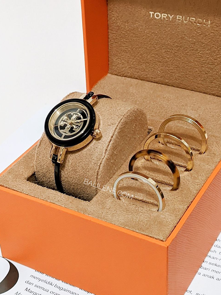 Tory Burch Reva Bangle Watch Gift Set Black-Gold Stainless Steel