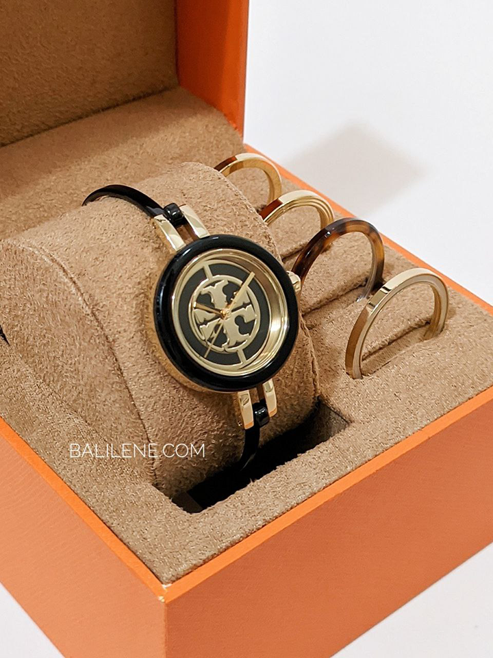 Tory Burch Reva Bangle Watch Gift Set Black-Gold Stainless Steel Multi Color 29 MM