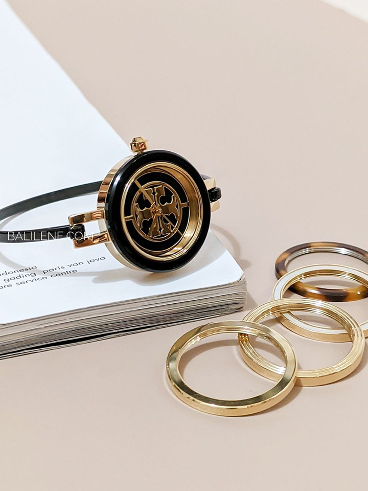 Tory Burch Reva Bangle Watch Gift Set Black-Gold Stainless Steel Multi Color 29 MM