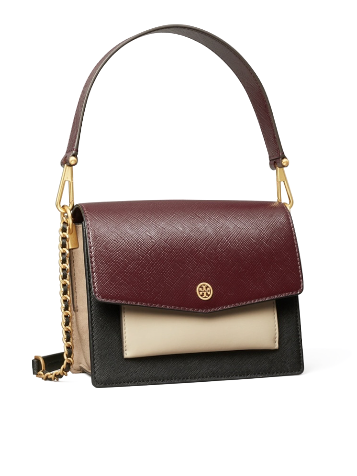 Tory Burch Robinson Color-block Convertible Shoulder Bag In Black/Port