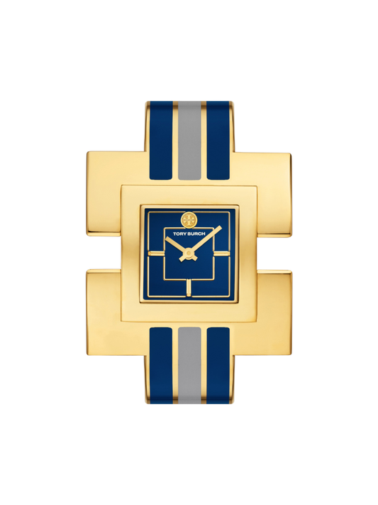 Tory-Burch-T-Bangle-Watch-Gold-Tone-Navy-Stainless-Steel-25MM-Balilene-depan