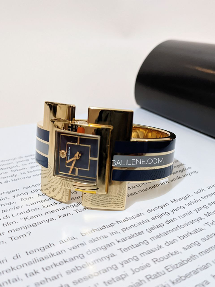 Tory Burch T Bangle Watch Gold-Tone/Navy Stainless Steel 25 Tory Burch T Bangle Watch Gold-Tone/Navy Stainless Steel 25
