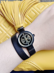 Tory Burch TBW4033 Reva Double Wrap Leather Strap Watch In Black Gold