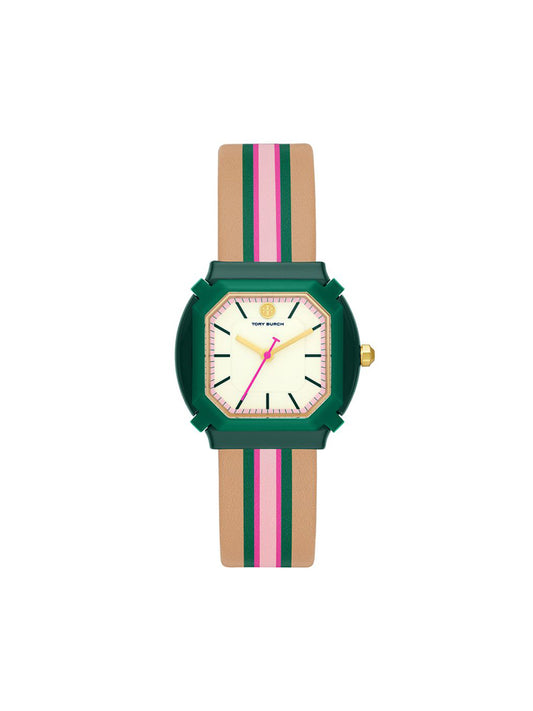 Tory Burch TBW5105 Blake Tan Stripe Leather Strap Watch