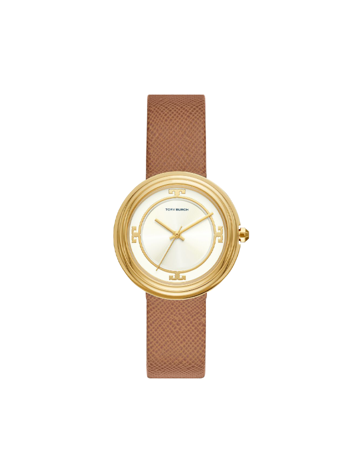 Tory Burch TBW6100 Bailey Watch Luggage Leather Gold-Tone Ivory