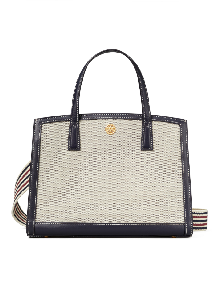 Tory Burch Walker Canvas Small Satchel In Natural Navy Balilene