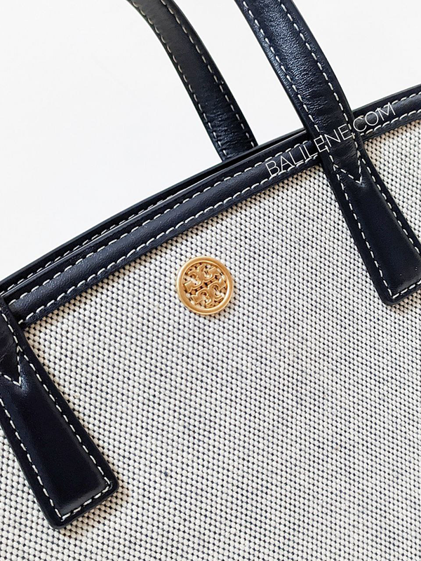 Tory Burch Walker Canvas Small Satchel In Natural/Navy Balilene