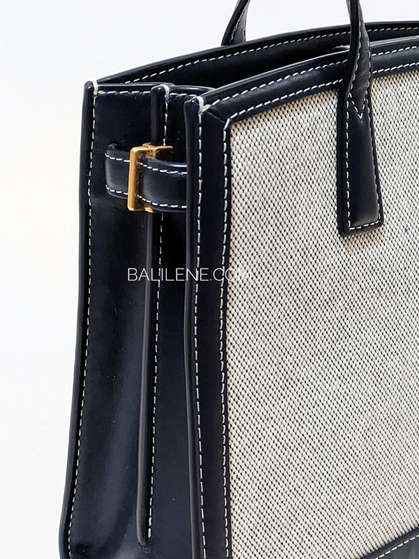 Tory Burch Walker Canvas Small Satchel In Natural/Navy Balilene