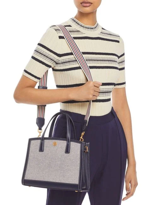 Tory-Burch-Walker-Canvas-Small-Satchel-In-Natural-Navy-Balilene-onmodel