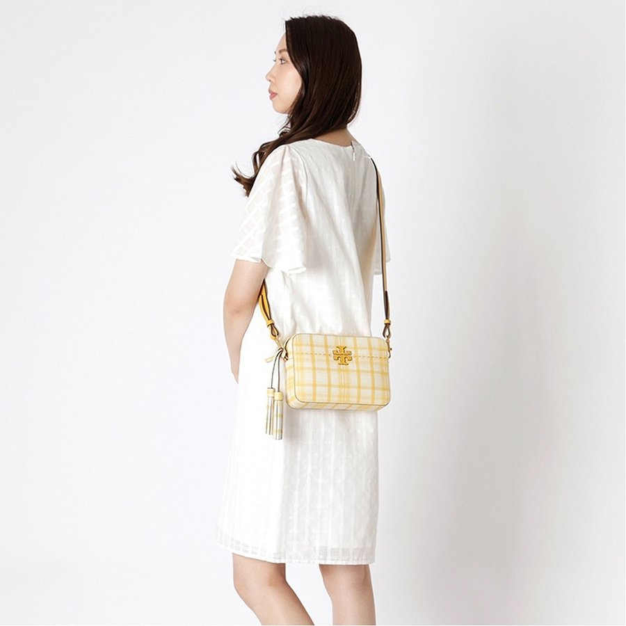 Tory Burch 53171 McGraw Plaid Camera Bag Yellow