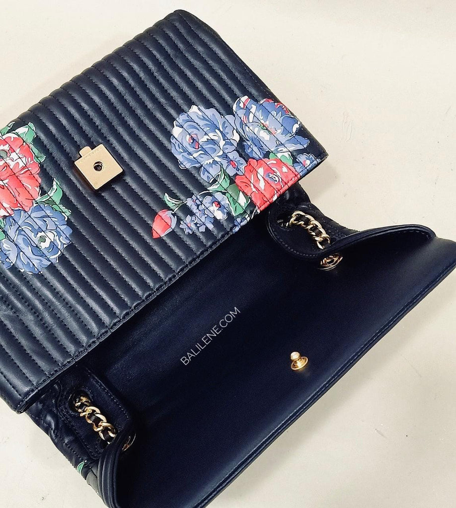 Tory burch navy tea rose hot sale