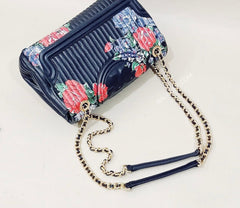 Tory Burch 64419 Fleming Soft Medium Printed Convertible Shoulder Bag Navy Tearose