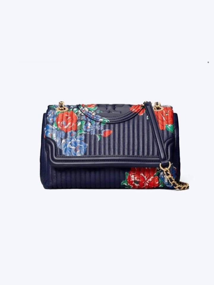 Tory Burch 64419 Fleming Soft Medium Printed Convertible Shoulder Bag Navy Tearose